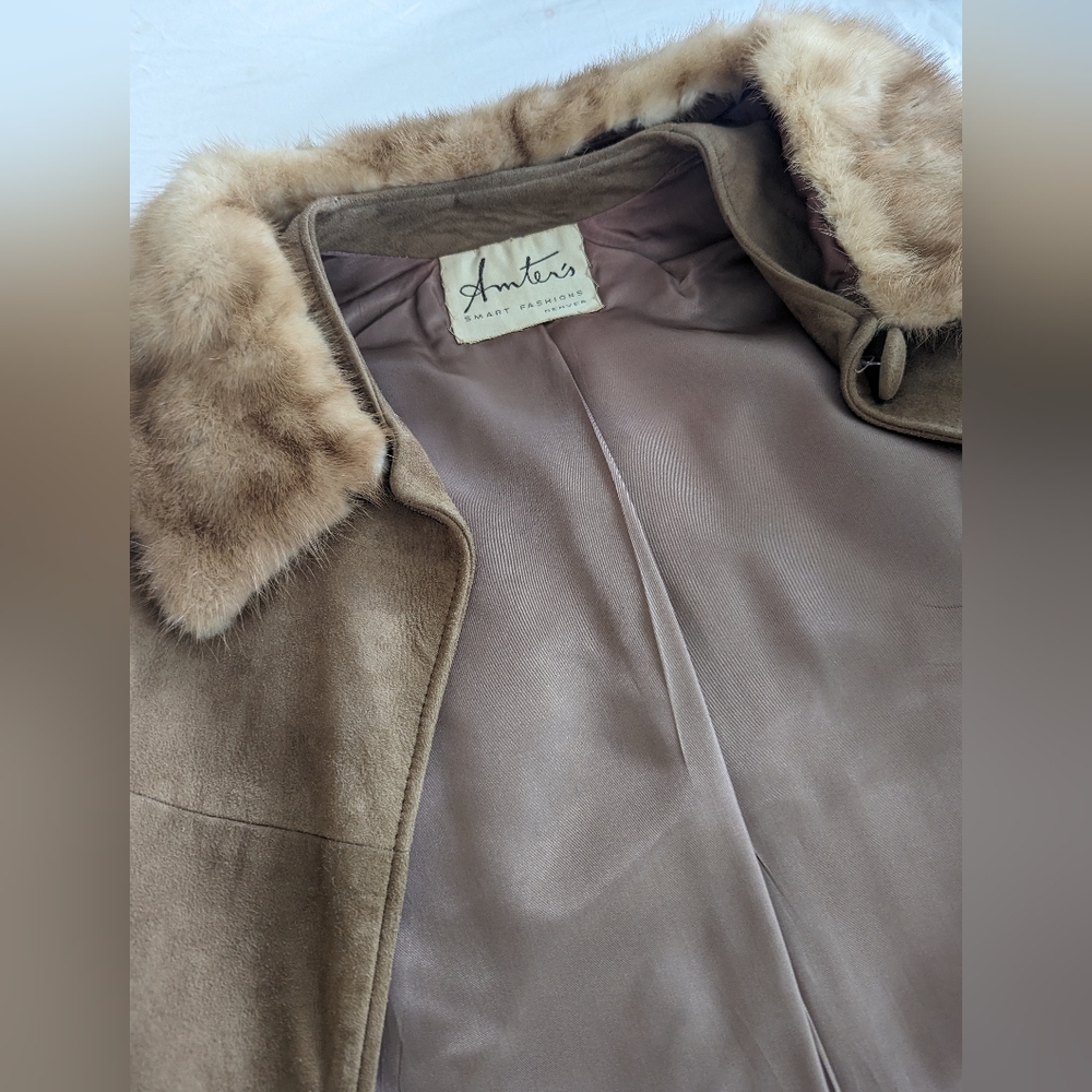 Vintage 100% Suede with Mink Collar 50's Ladies Jacket - Small - Picture 8 of 9